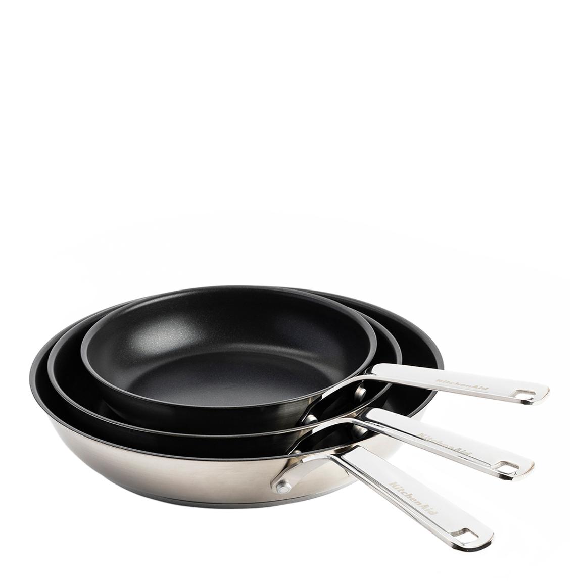 KitchenAid Stainless Steel Ceramic Non-Stick 20cm, 24cm & 28cm Frying Pan Set, Silver main product photo