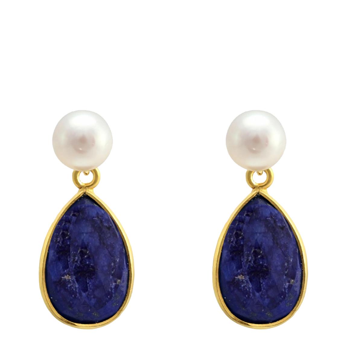 18K Gold Pearl & Sapphire Drop Earrings main product photo