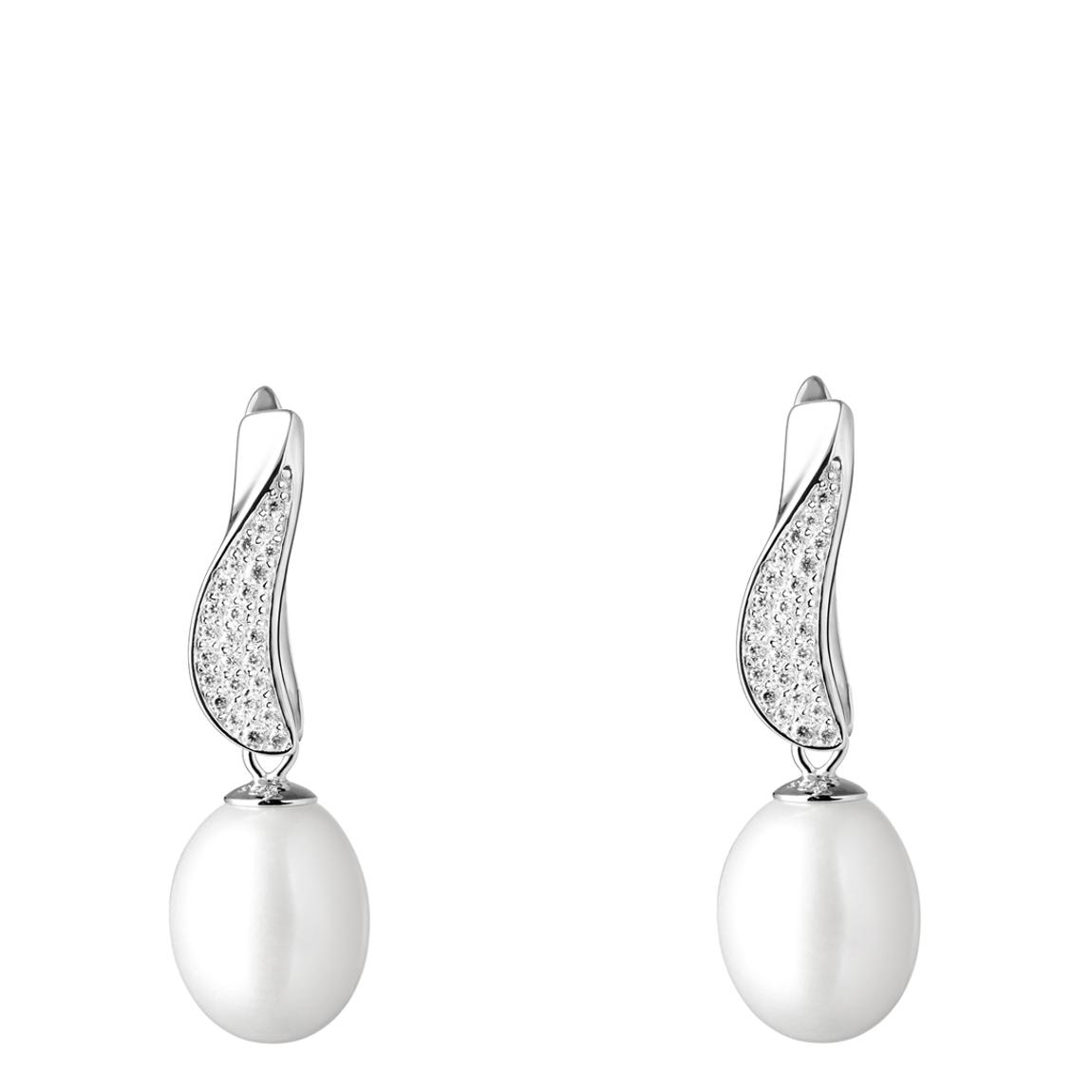 White and Silver Cubic Zirconia Pearl Earrings 8-8.5mm main product photo