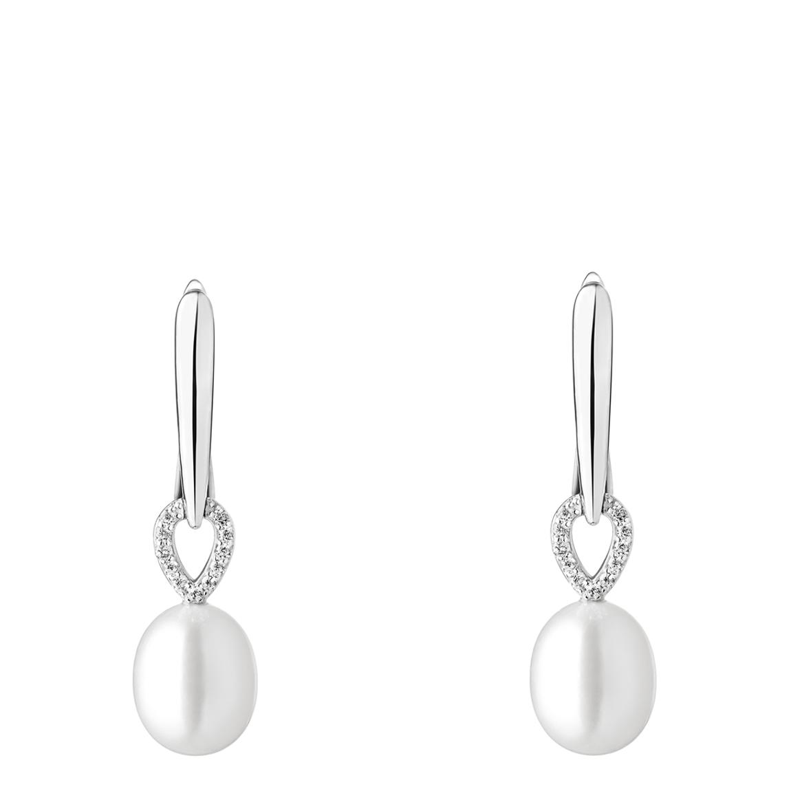White and Silver Plated Earrings 8-8.5mm main product photo