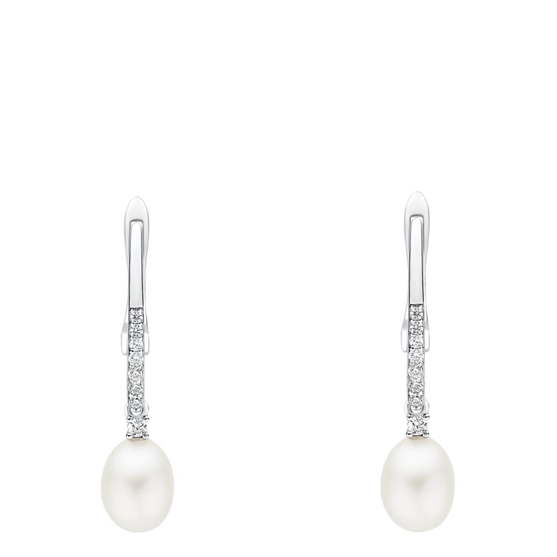 White Pearl Cubic Zirconia Earrings 7-7.5mm main product photo