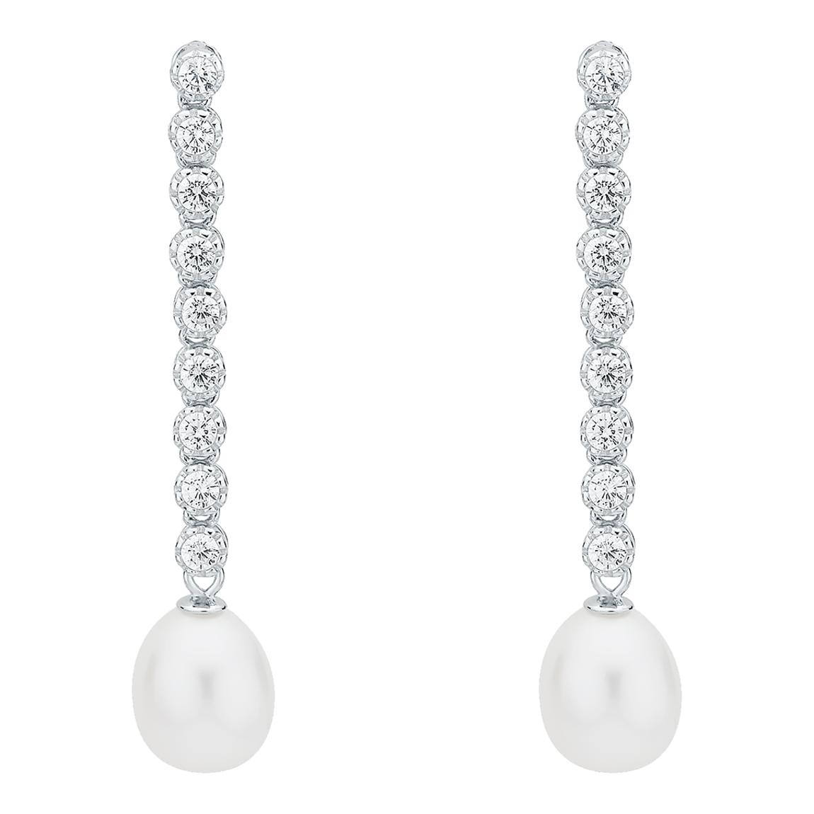 Silver Pearl Drop Earrings 7-7.5mm main product photo