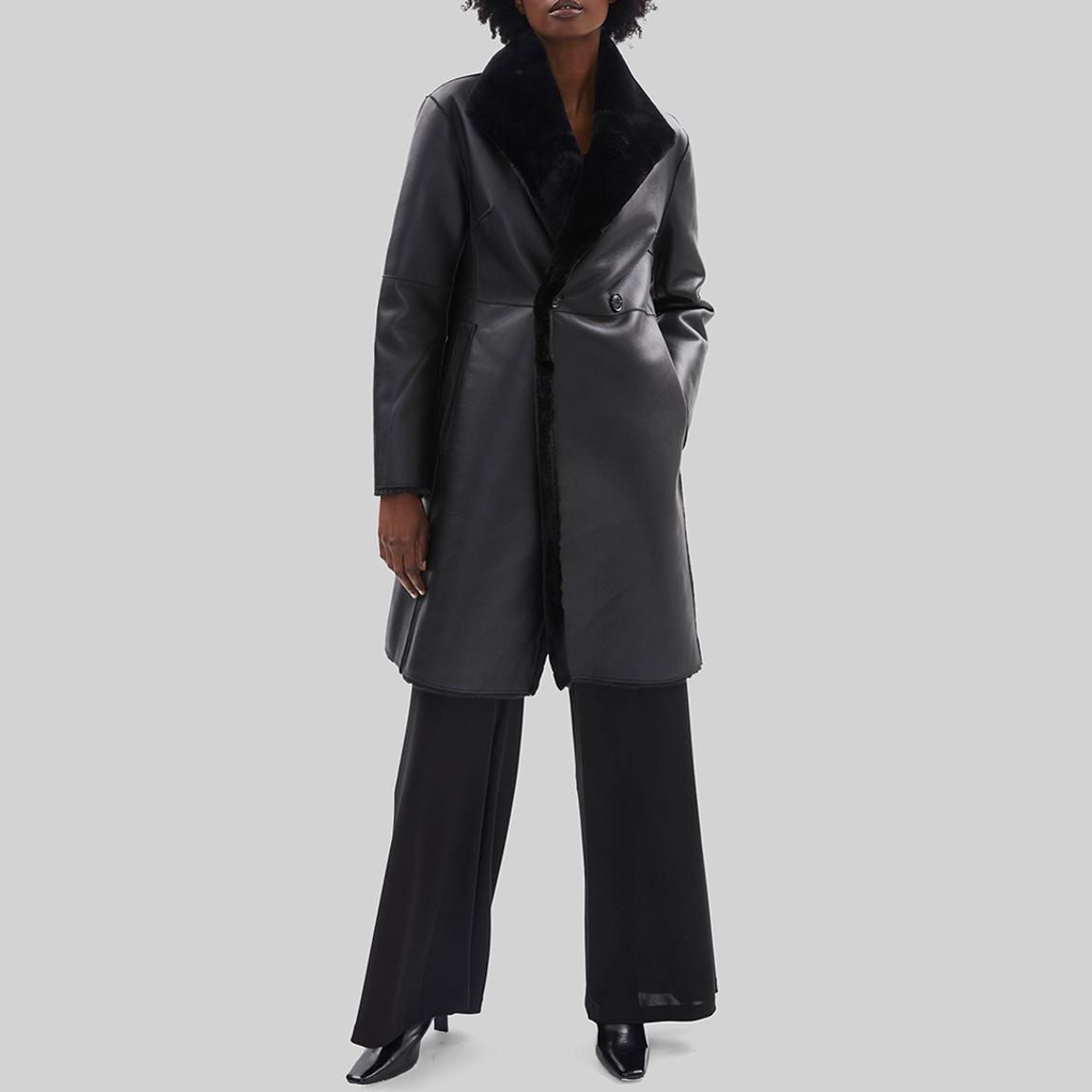 Black Faux Fur Wrap Coat main product photo