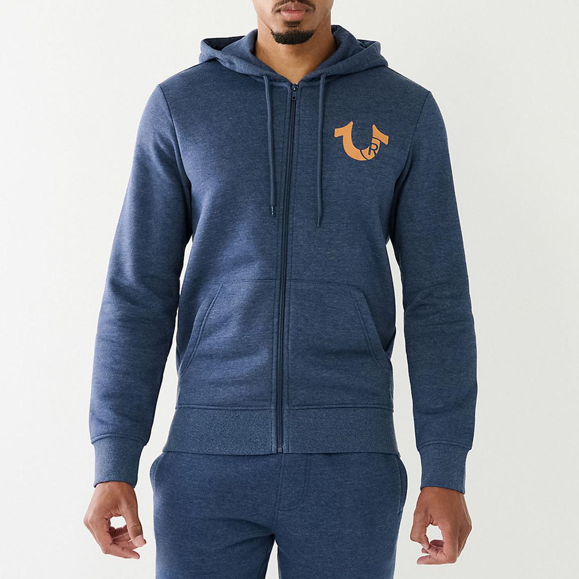 Blue Graphic Zip Cotton Blend Hoodie main product photo