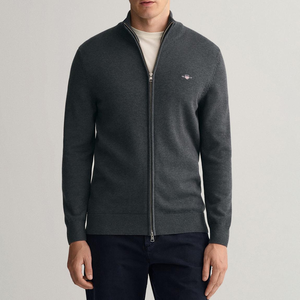 Charcoal Casual Zip Cotton Cardigan main product photo