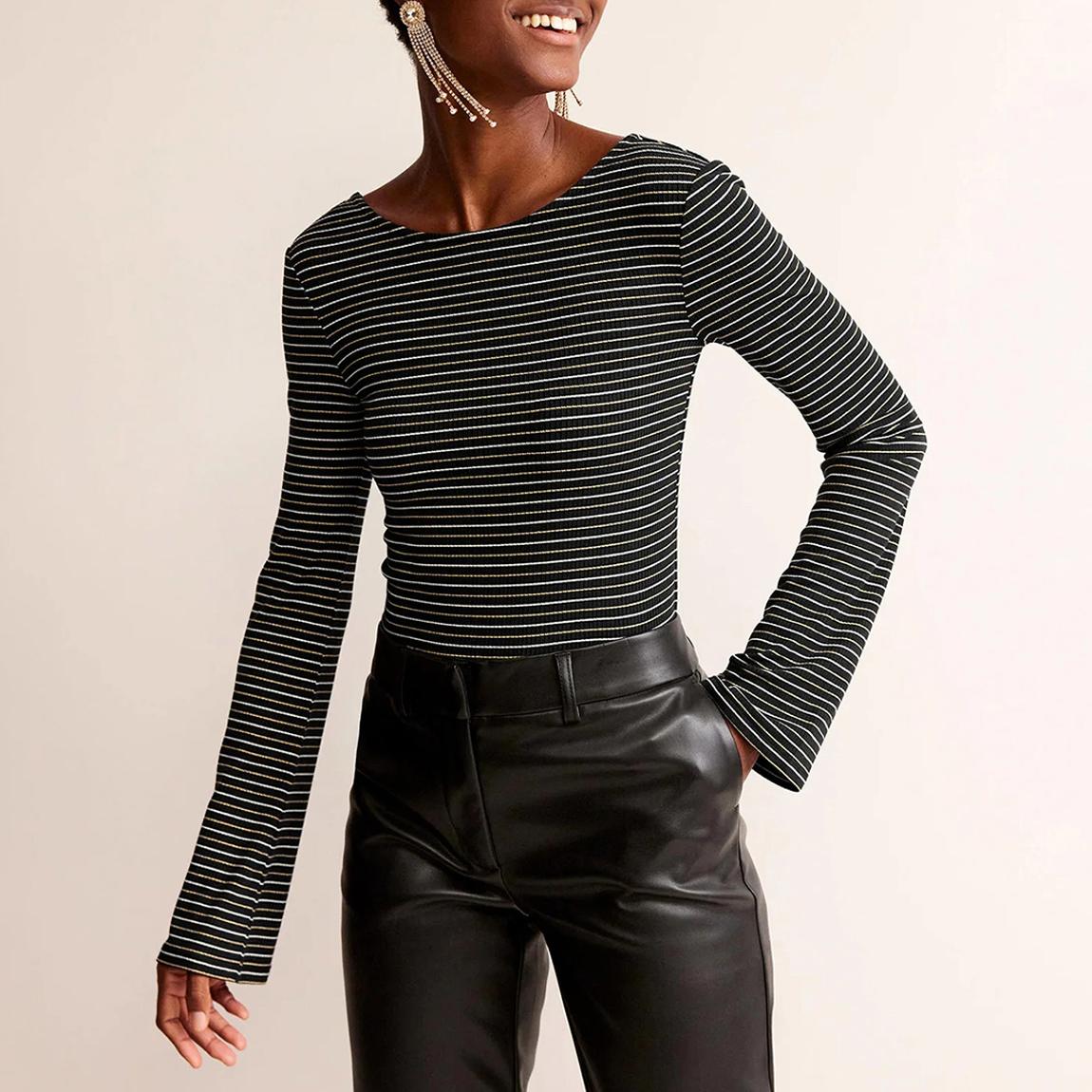 Black Fluted Sleeve Jersey Top main product photo