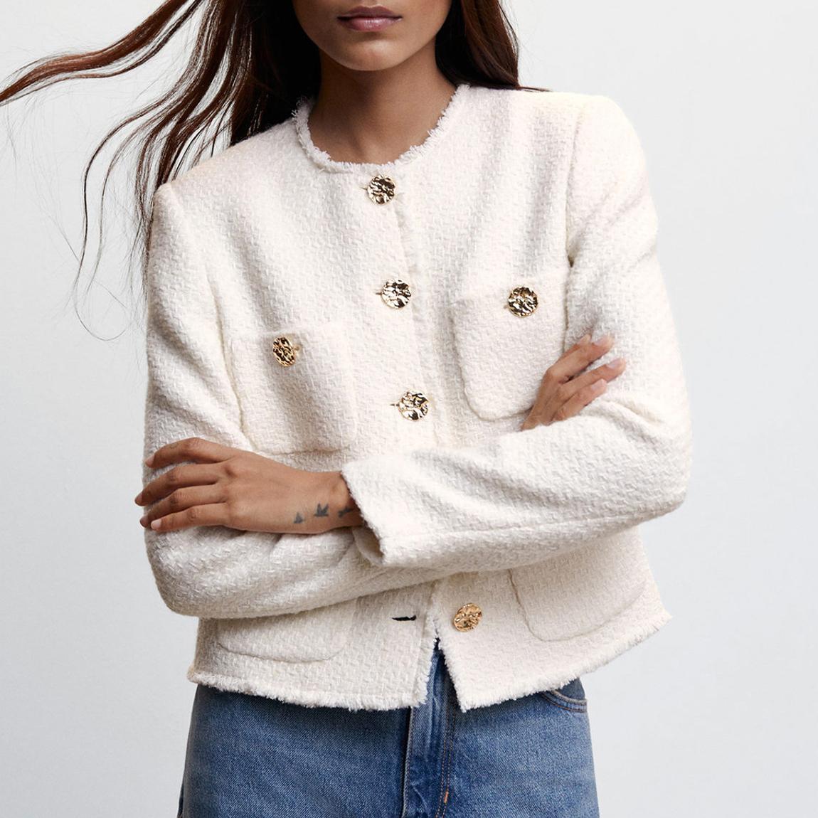 Mango Ecru Pocket Tweed Blazer - BrandAlley