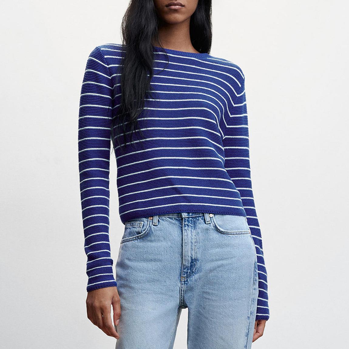 Vibrant Blue Round-Neck Striped Jumper main product photo