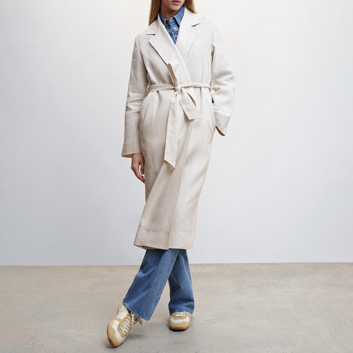 Cream Linen Trench Coat Lapels main product photo