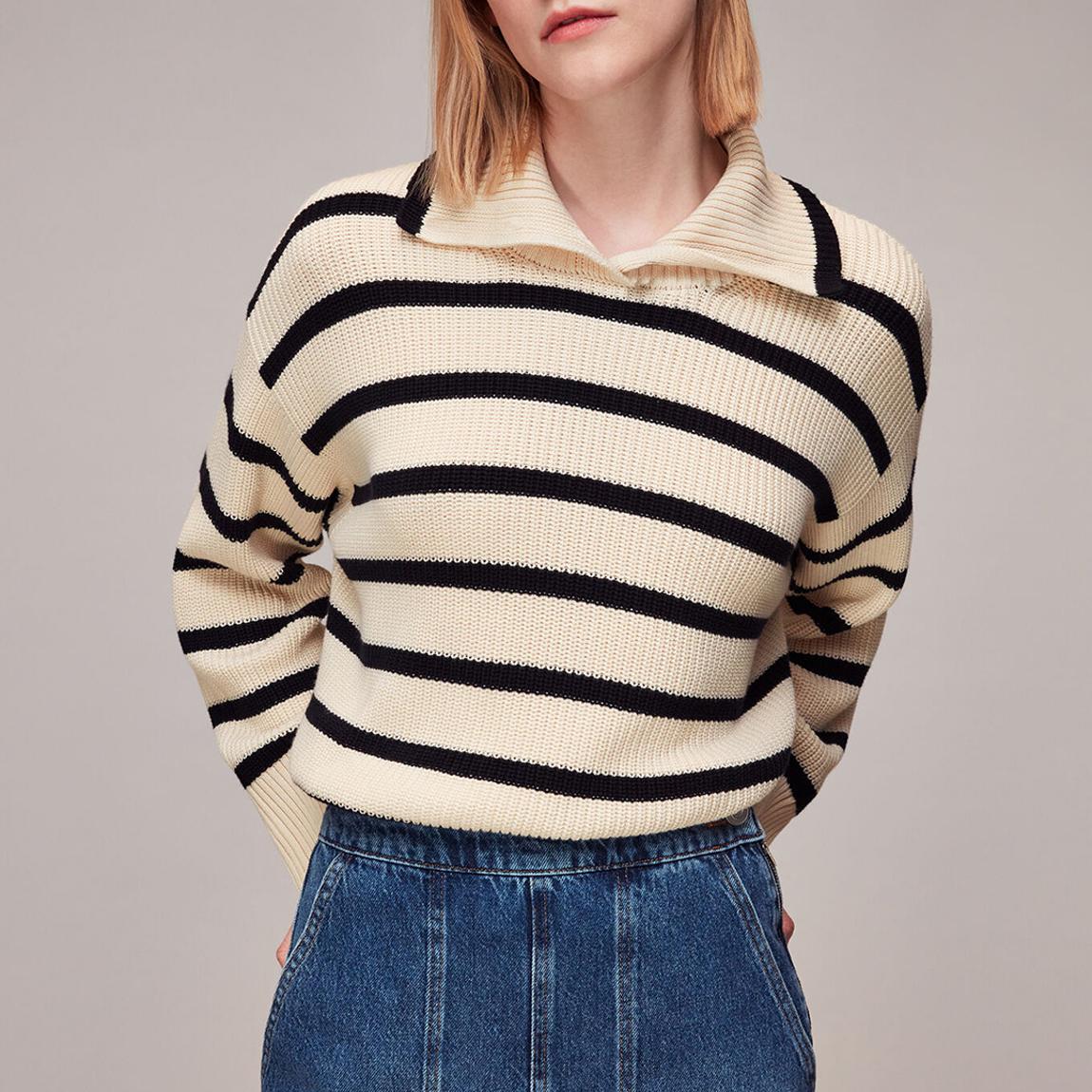 Cream/Navy Ribbed Stripe Cotton Jumper main product photo