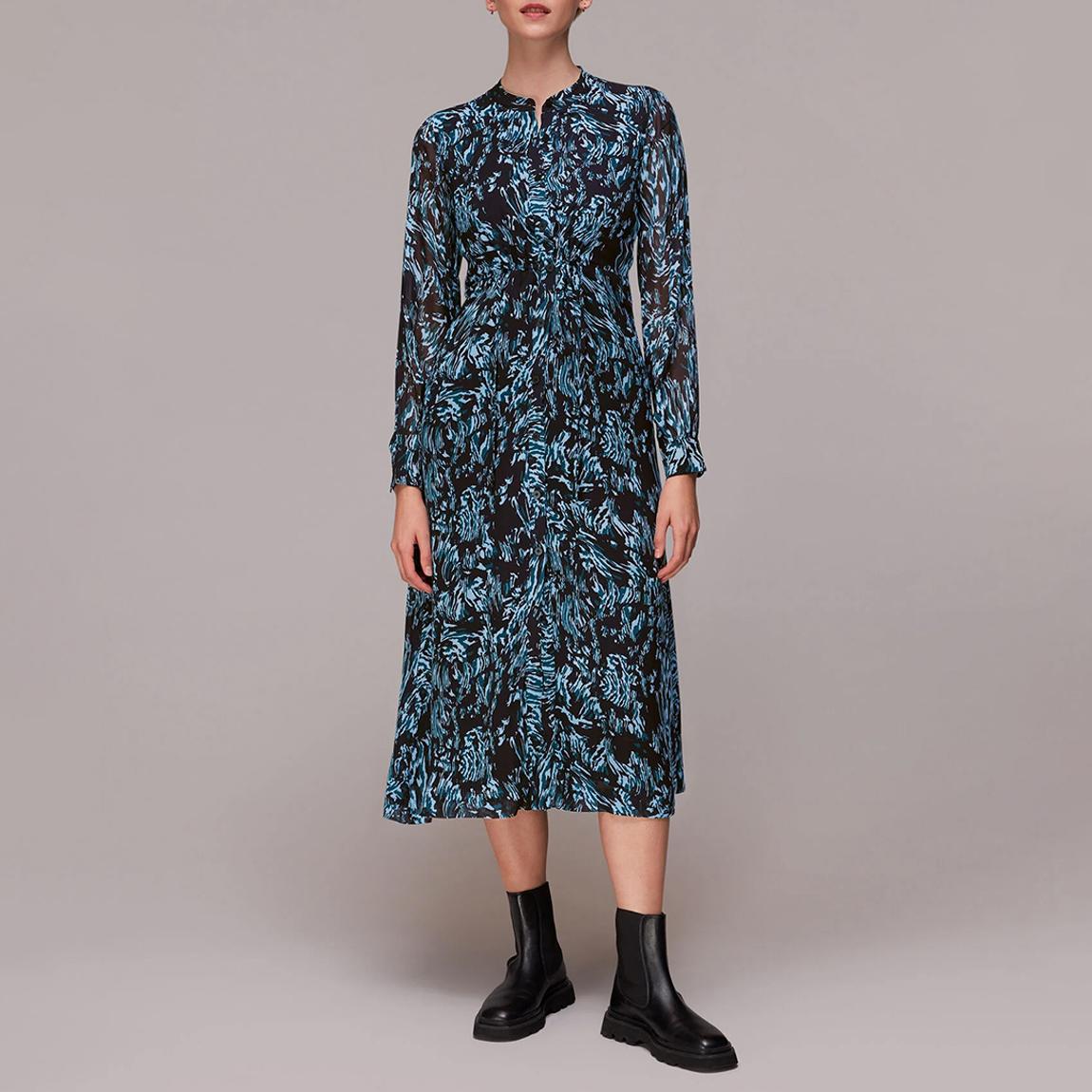 Blue Wood Printed Midi Dress main product photo
