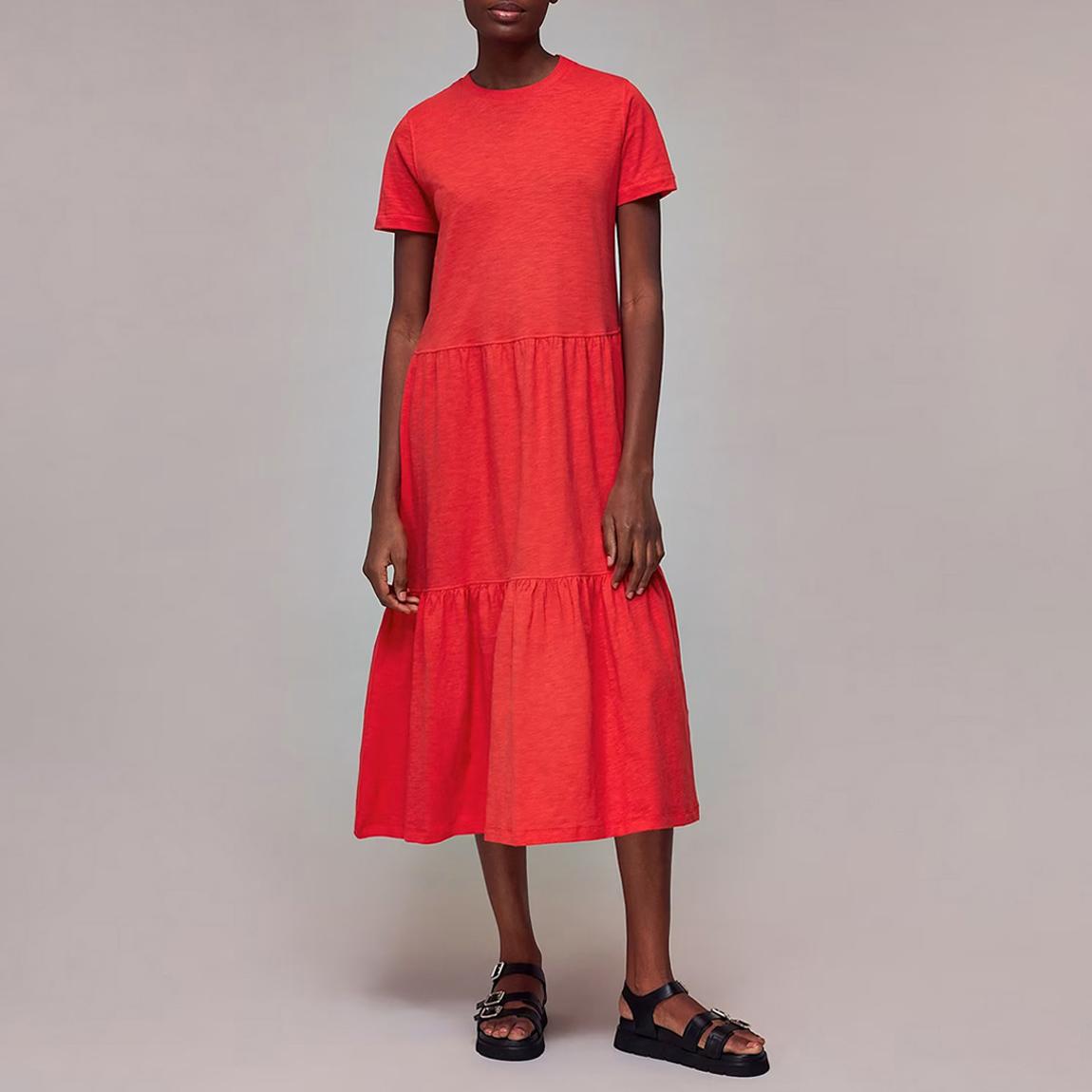 Red Tiered Jersey Midi Dress main product photo