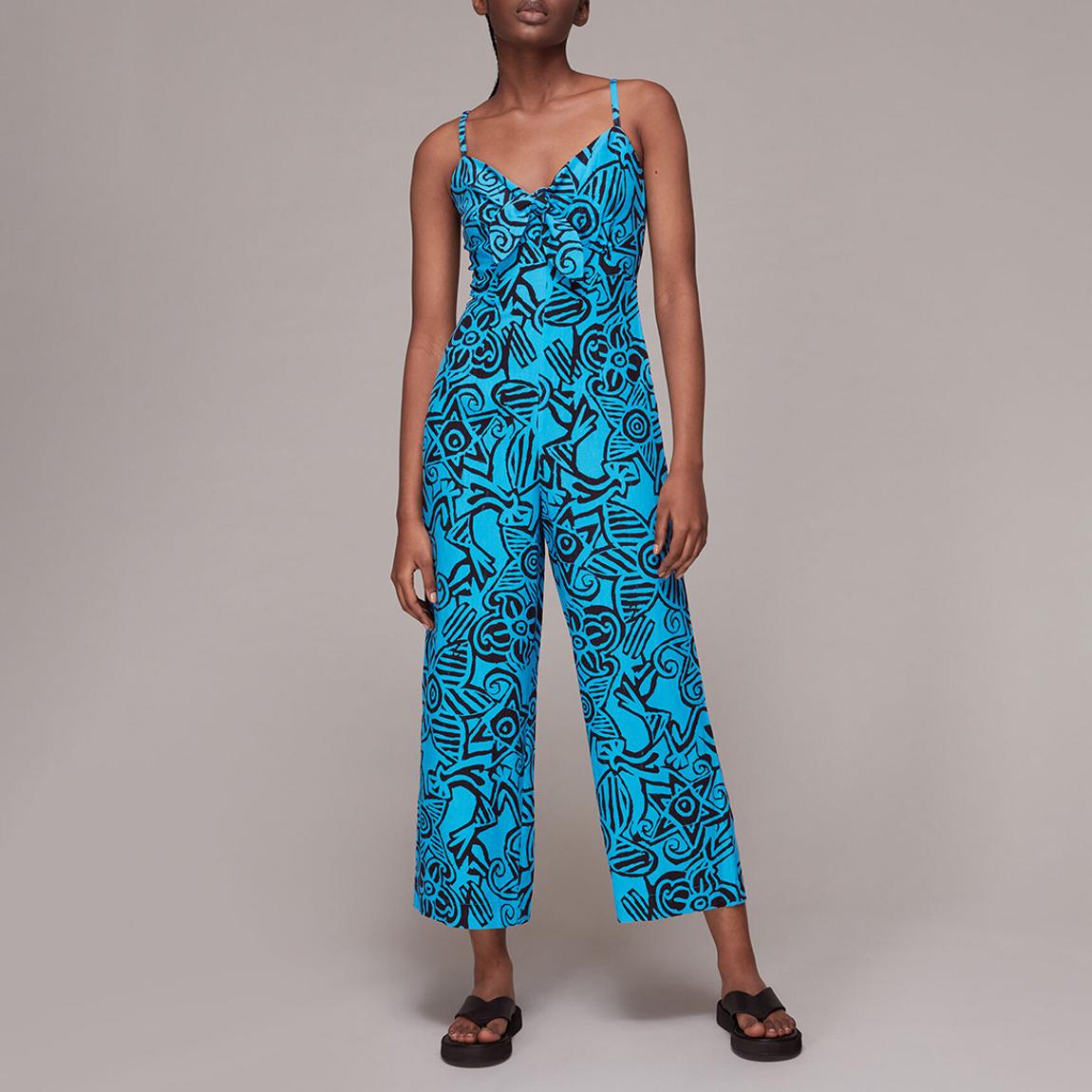 Blue Starflower Print Tie Jumpsuit main product photo