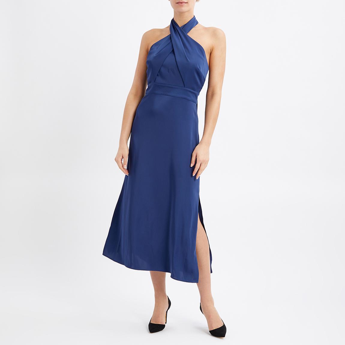 Dark Blue Allison Satin Halter Neck Dress main product photo