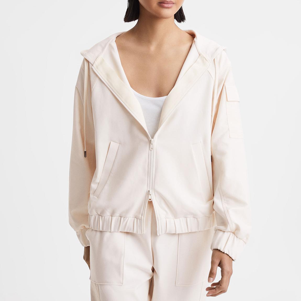Cream Maja Woven Zipped Cotton Blend Hoodie main product photo