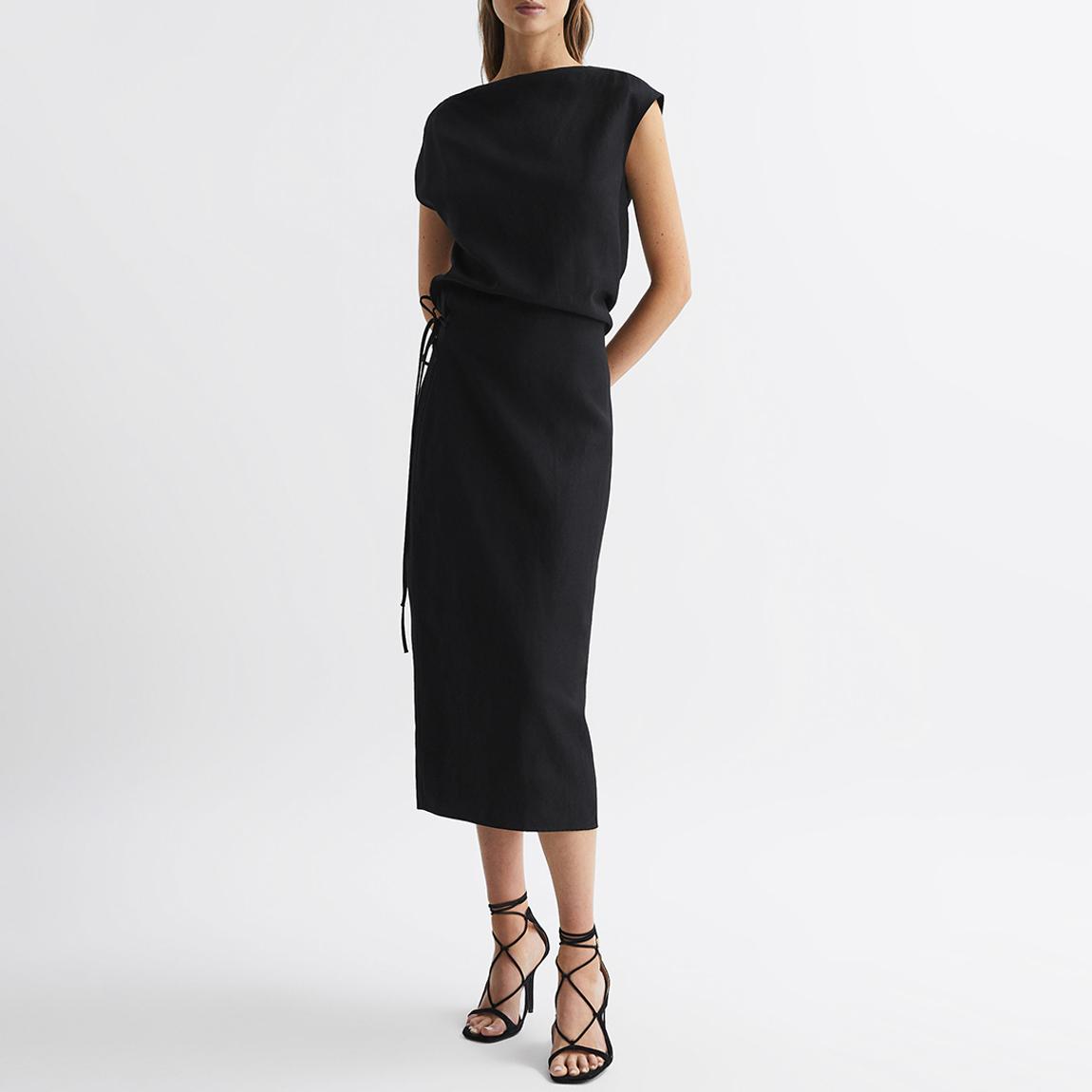 Black Paloma Open Back Linen Blend Dress main product photo