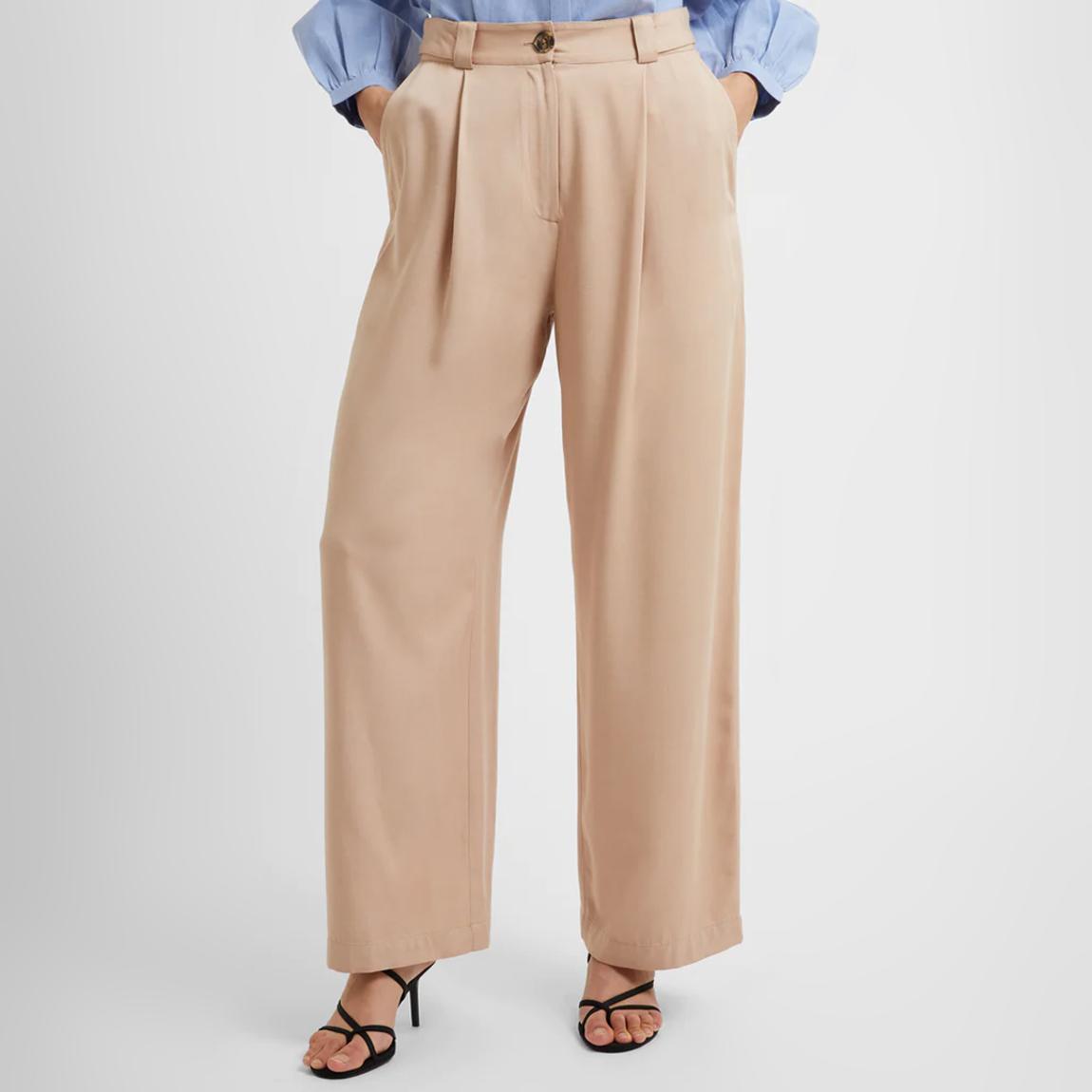 Beige Luxe Twill Wide Leg Trousers main product photo