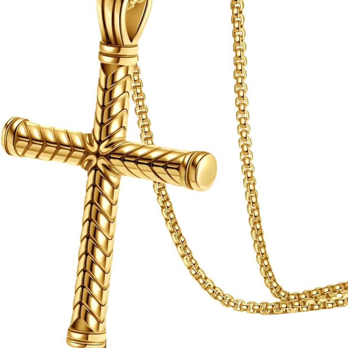 18K Gold Texture Cross Necklace main product photo