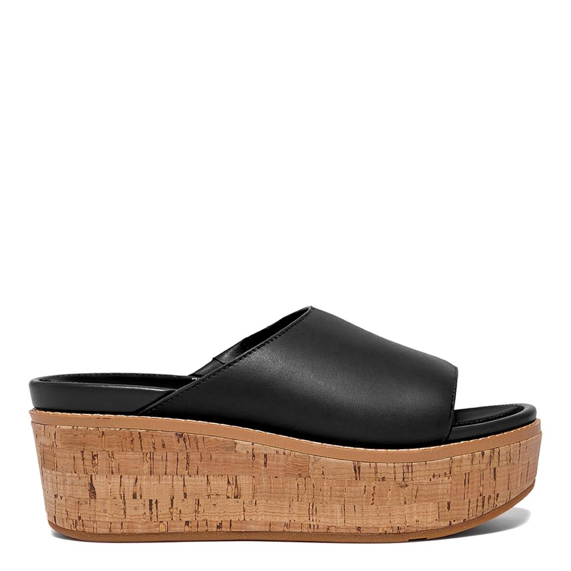 Black Eloise Cork Wrap Leather Wedge Slides main product photo