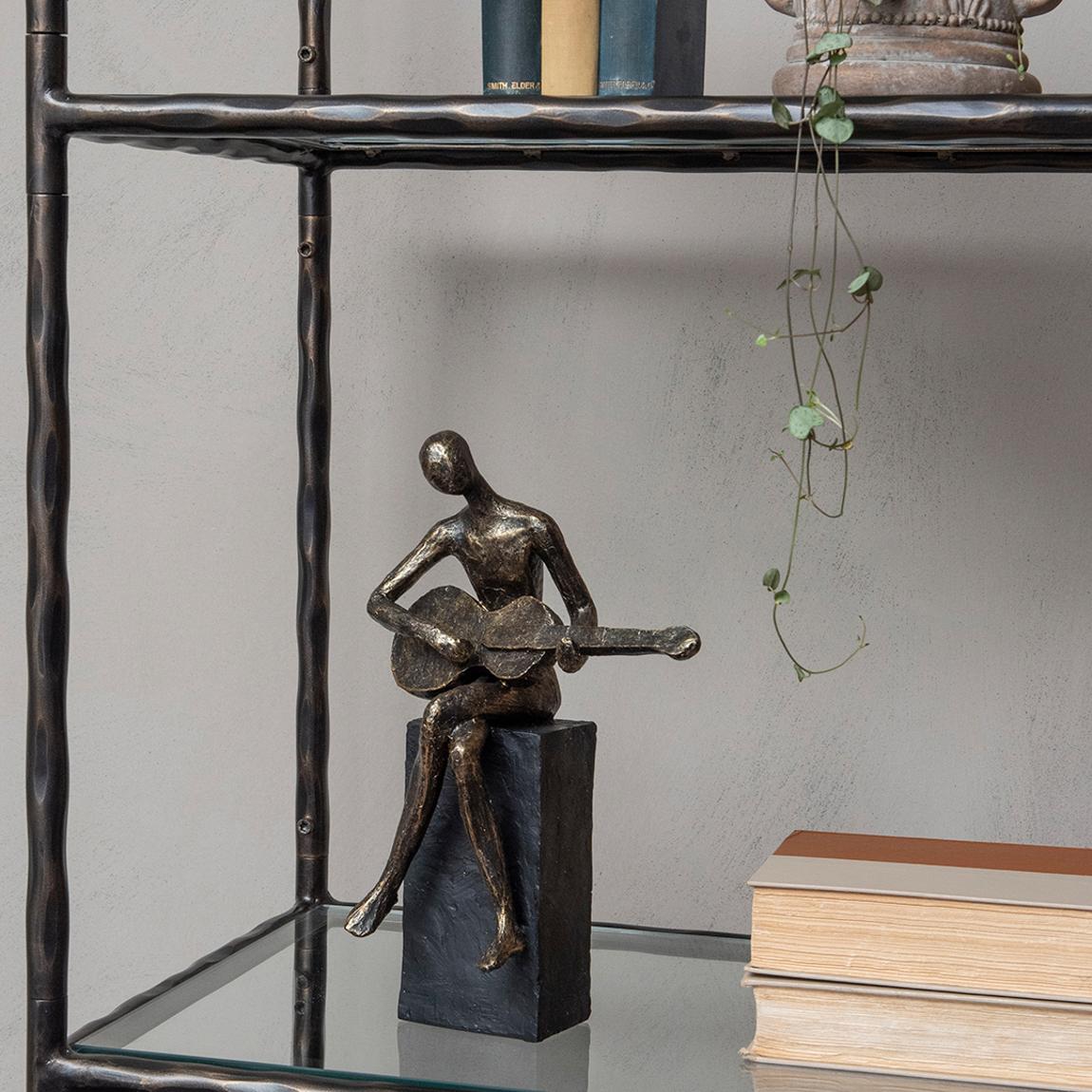 Antique Bronze Edward Guitarist on Block Sculpture main product photo
