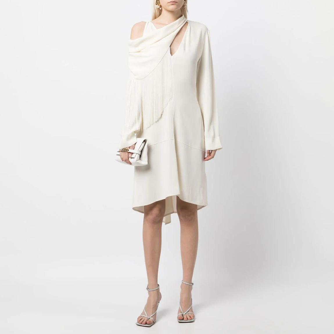Cream V-Neck Tassel Mini Dress main product photo