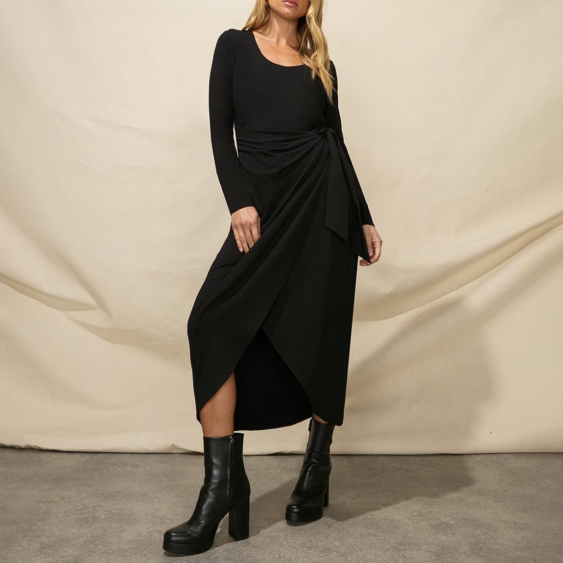 Black Sleeved Scoop Neck Wrap Jersey Dress main product photo