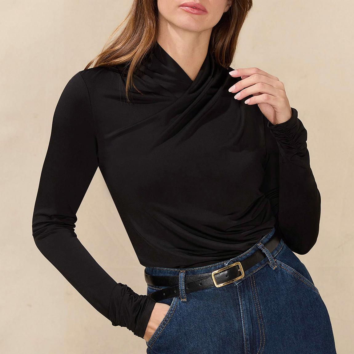 Black High Neck Drape Top main product photo