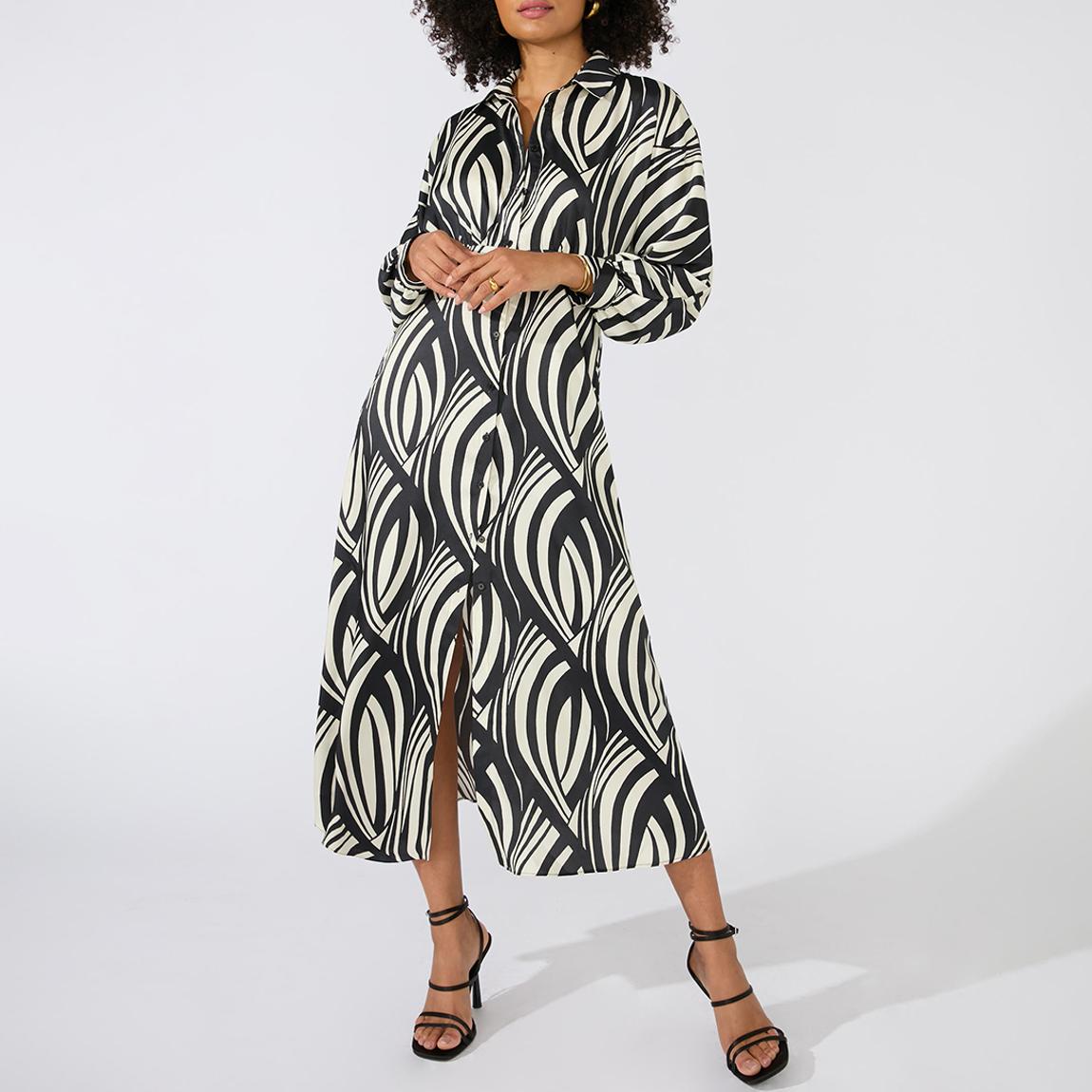 Black Printed Batwing Shirt Dress main product photo