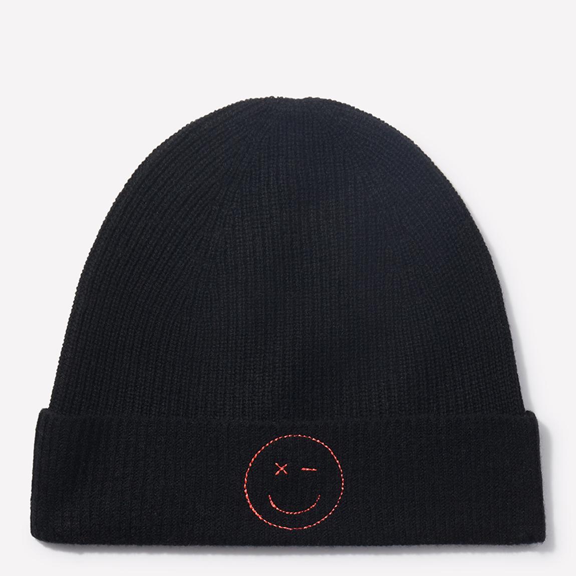 Black Cashmere Smiley Embroidery Hat main product photo