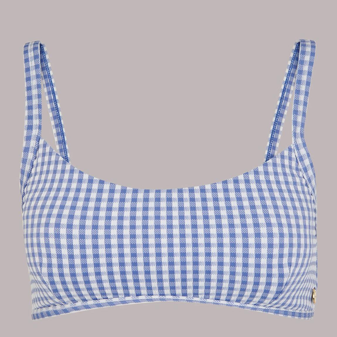 Blue Gingham Texture Bikini Top main product photo