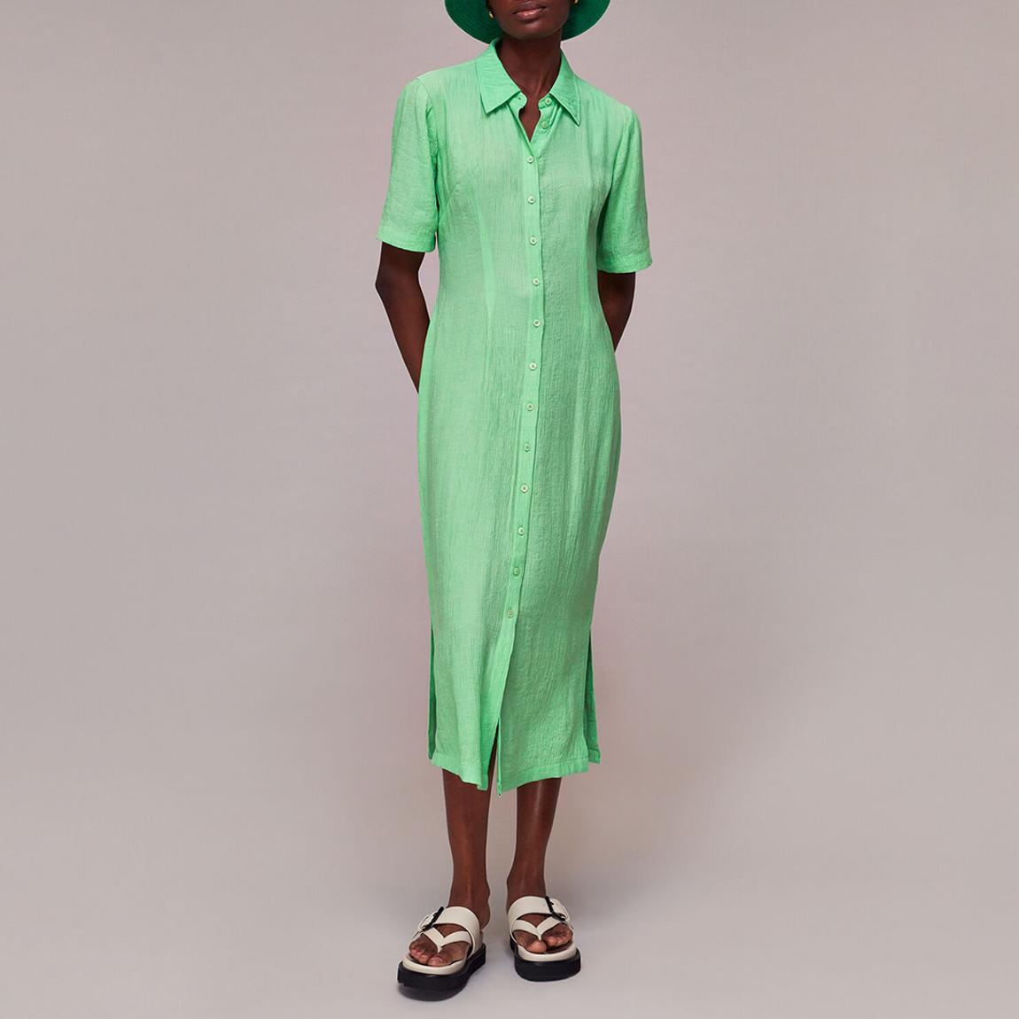 Green Millie Plisse Shirt Dress main product photo