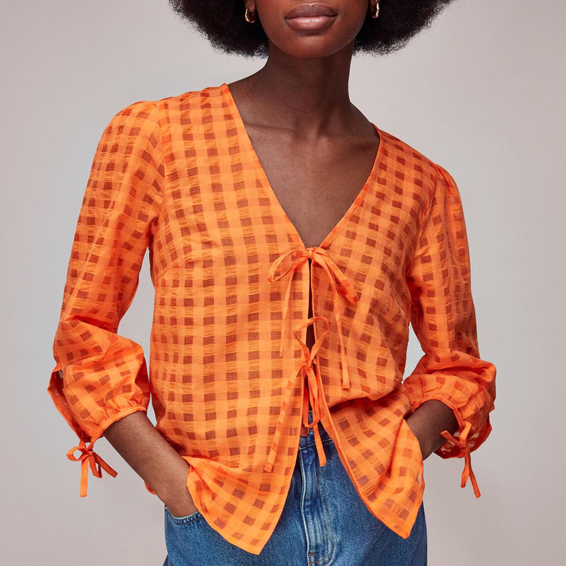 Orange Gina Seersucker Cotton Blend Blouse main product photo