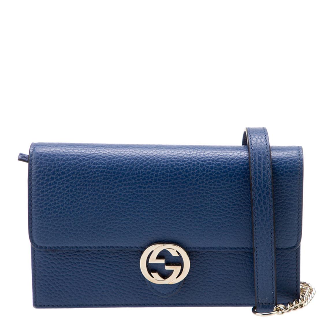 Gucci Blue Leather Interlocking G Wallet on Chain main product photo