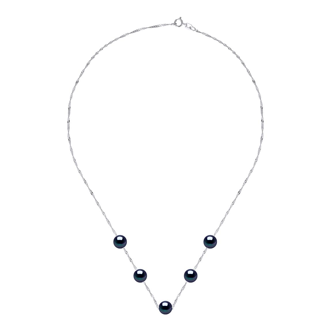 Black Freshwater Pearls Silver Necklace 9-10 mm main product photo