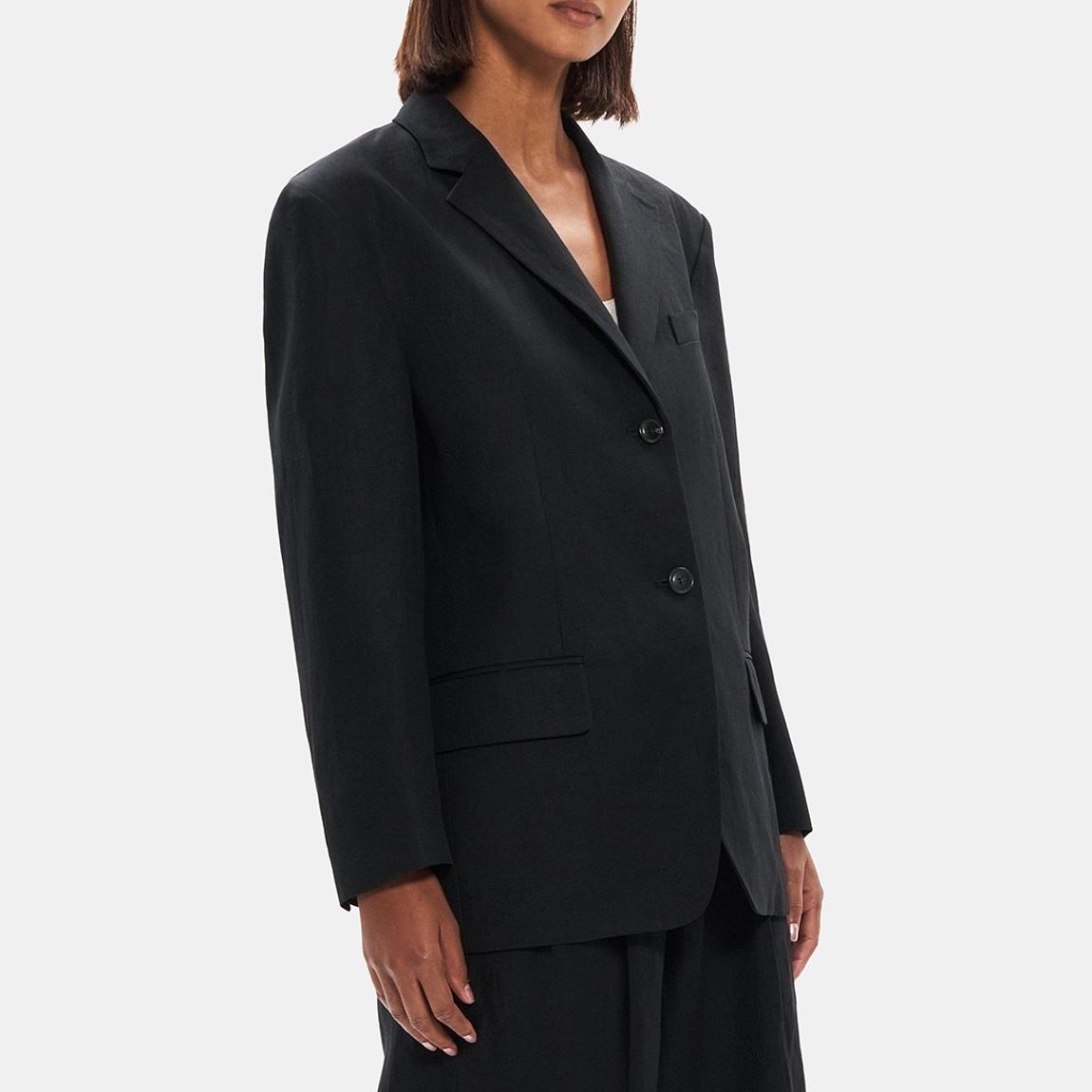 Black Boxy Single Breasted Linen Blazer main product photo