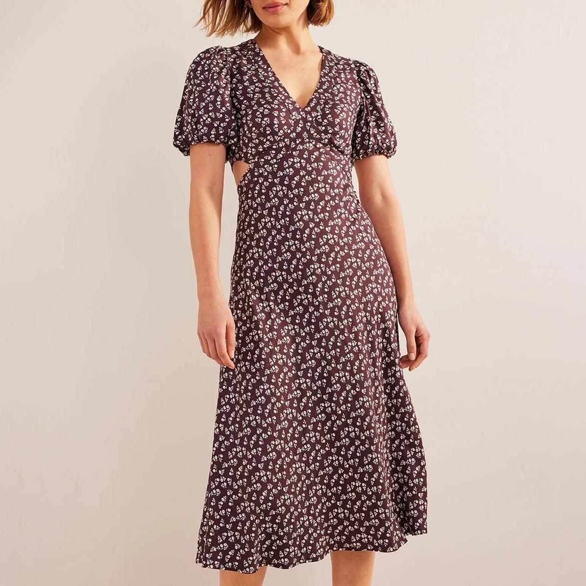 Boden Burgundy Midi Tea Dress - BrandAlley
