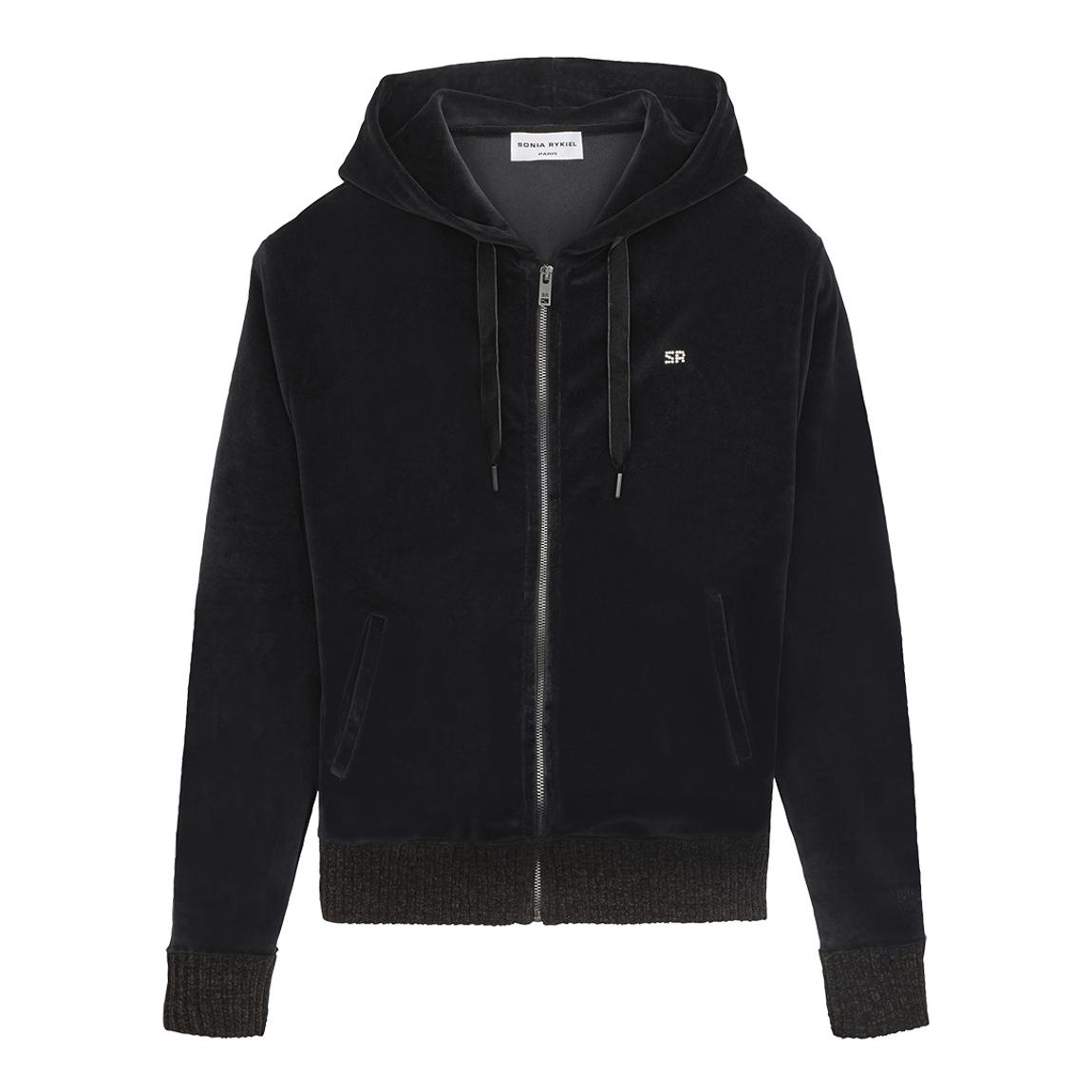 Sonia Rykiel Black Velour Zip Hoodie - BrandAlley