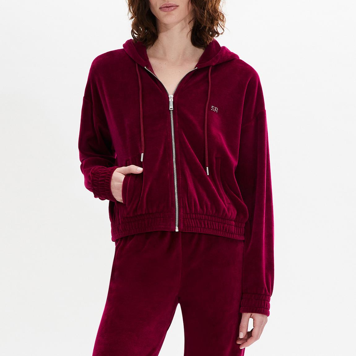 Red Velour Zip Hoodie main product photo