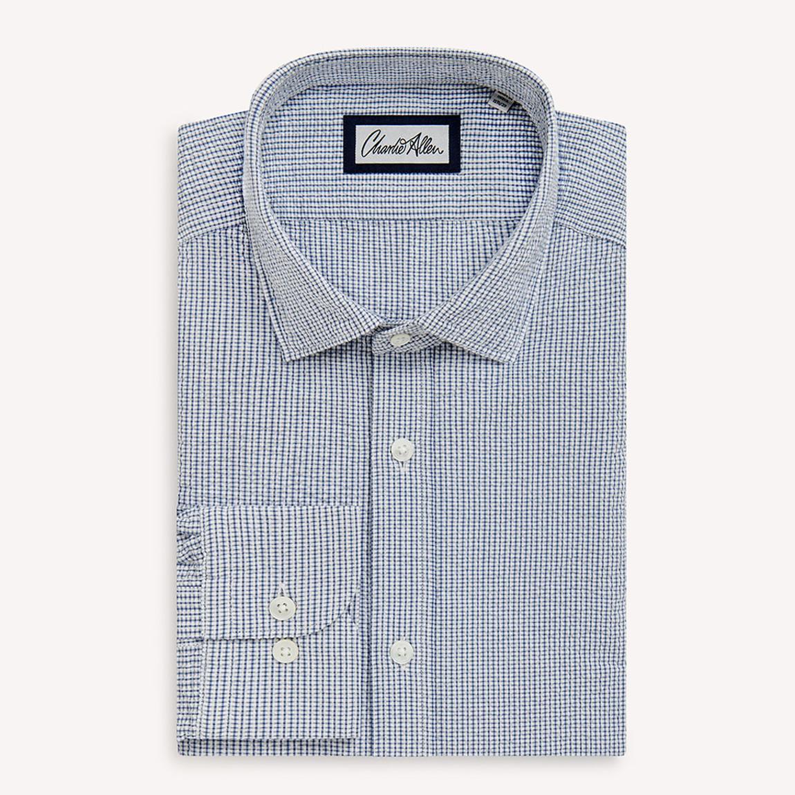 Navy/White Seersucker Regular Fit Cotton Shirt main product photo