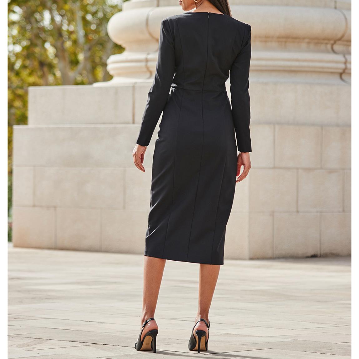 SOSANDAR Black Asymmetric Neckline Pencil Dress With Button Detail -  BrandAlley