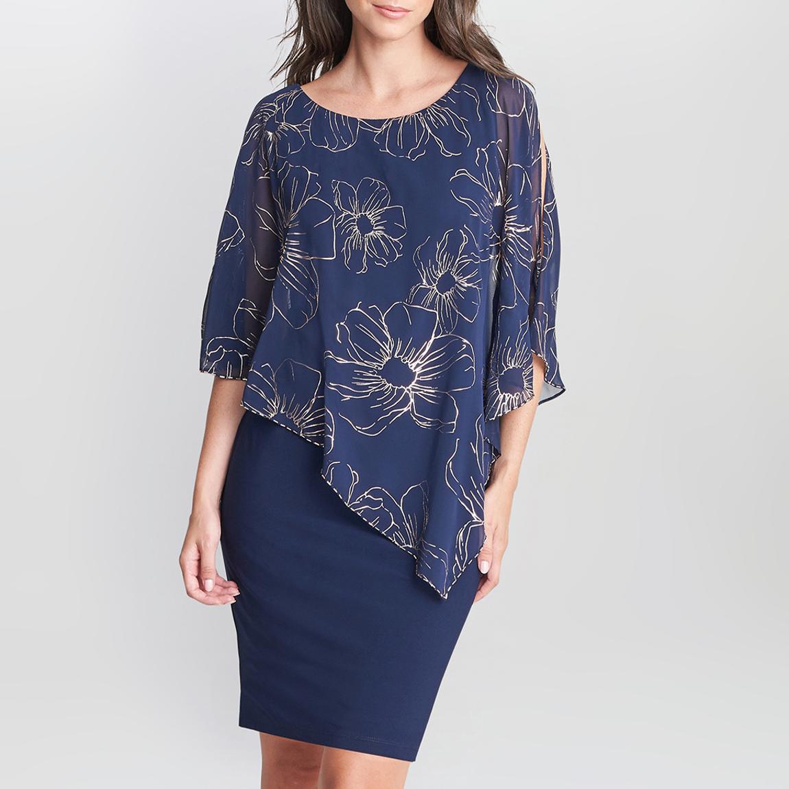 Navy Fiona Floral Glittered Asymmetric Dress main product photo