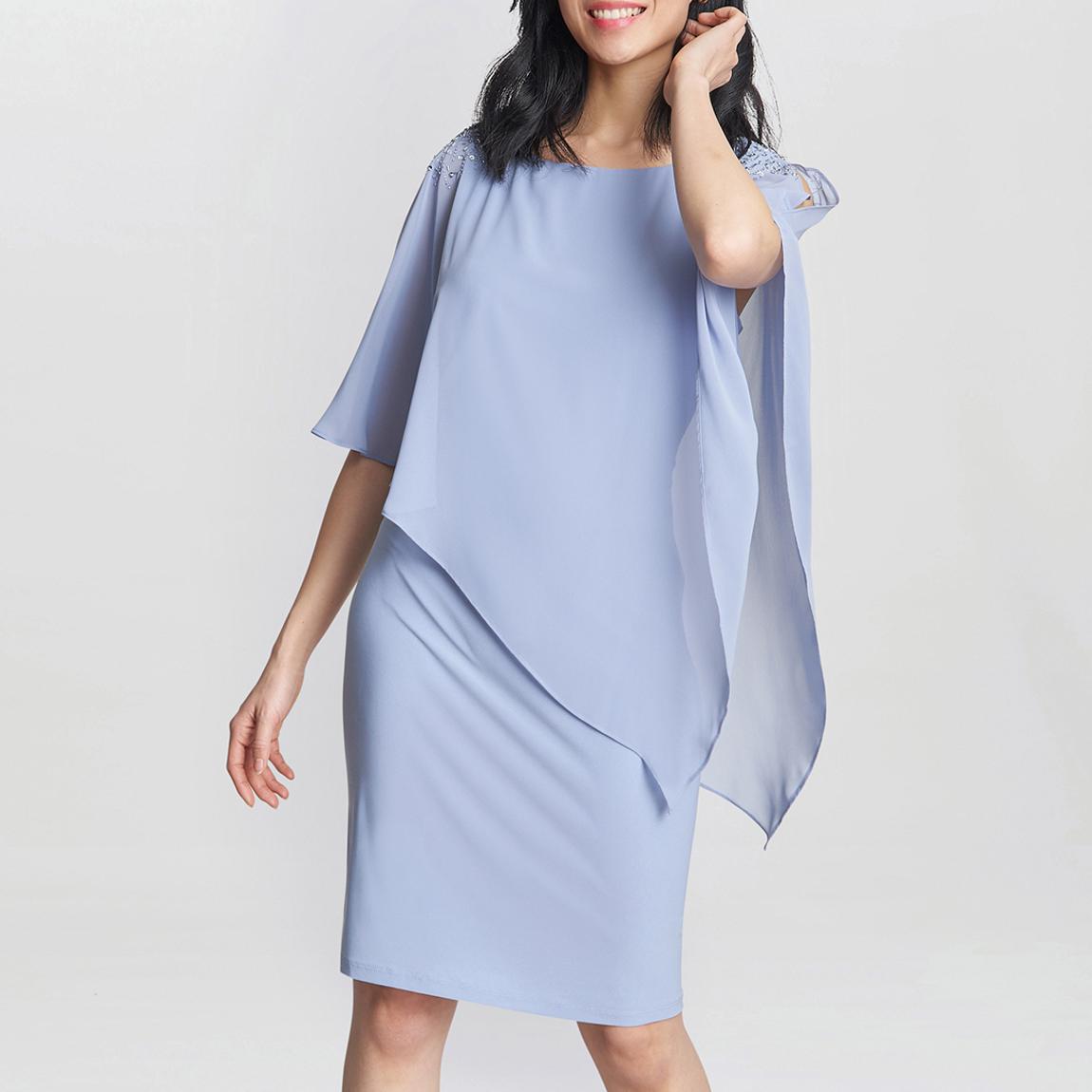 Pale Blue Zenna Beaded Shoulder Chiffon Dress main product photo
