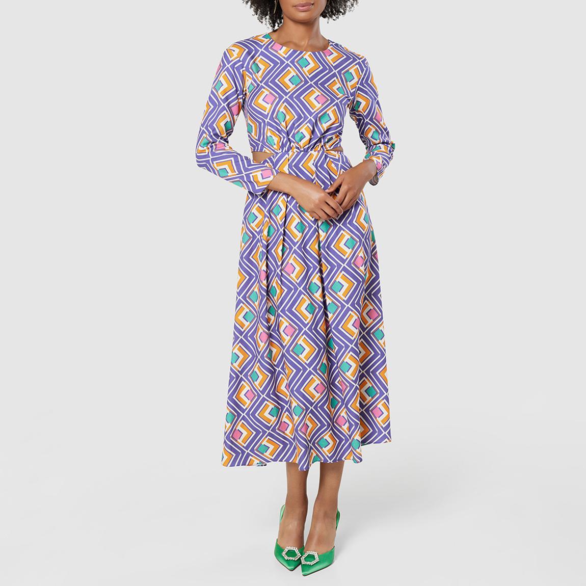 Purple/Multi Print Cut Out Waist Midi Dress main product photo