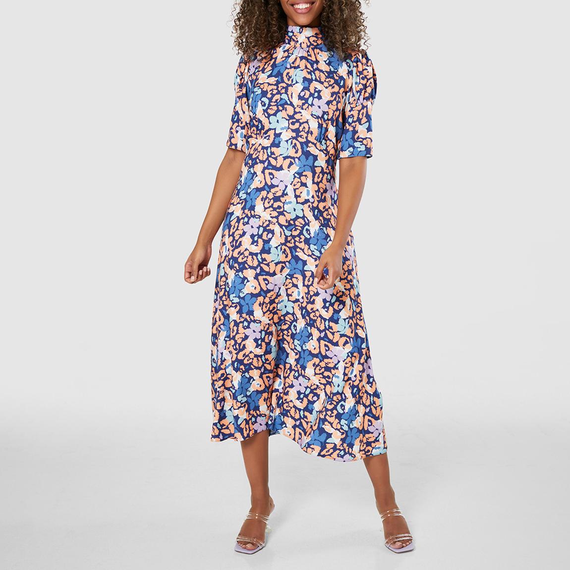 Blue Floral Tie Back A-Line Dress main product photo