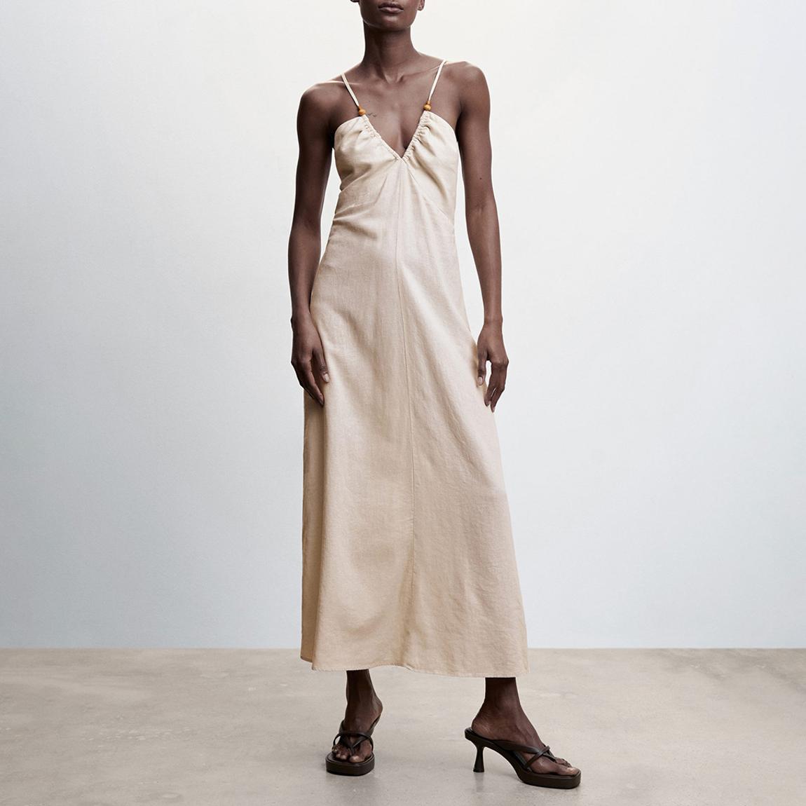 Beige Cross-Back Linen Blend Dress main product photo