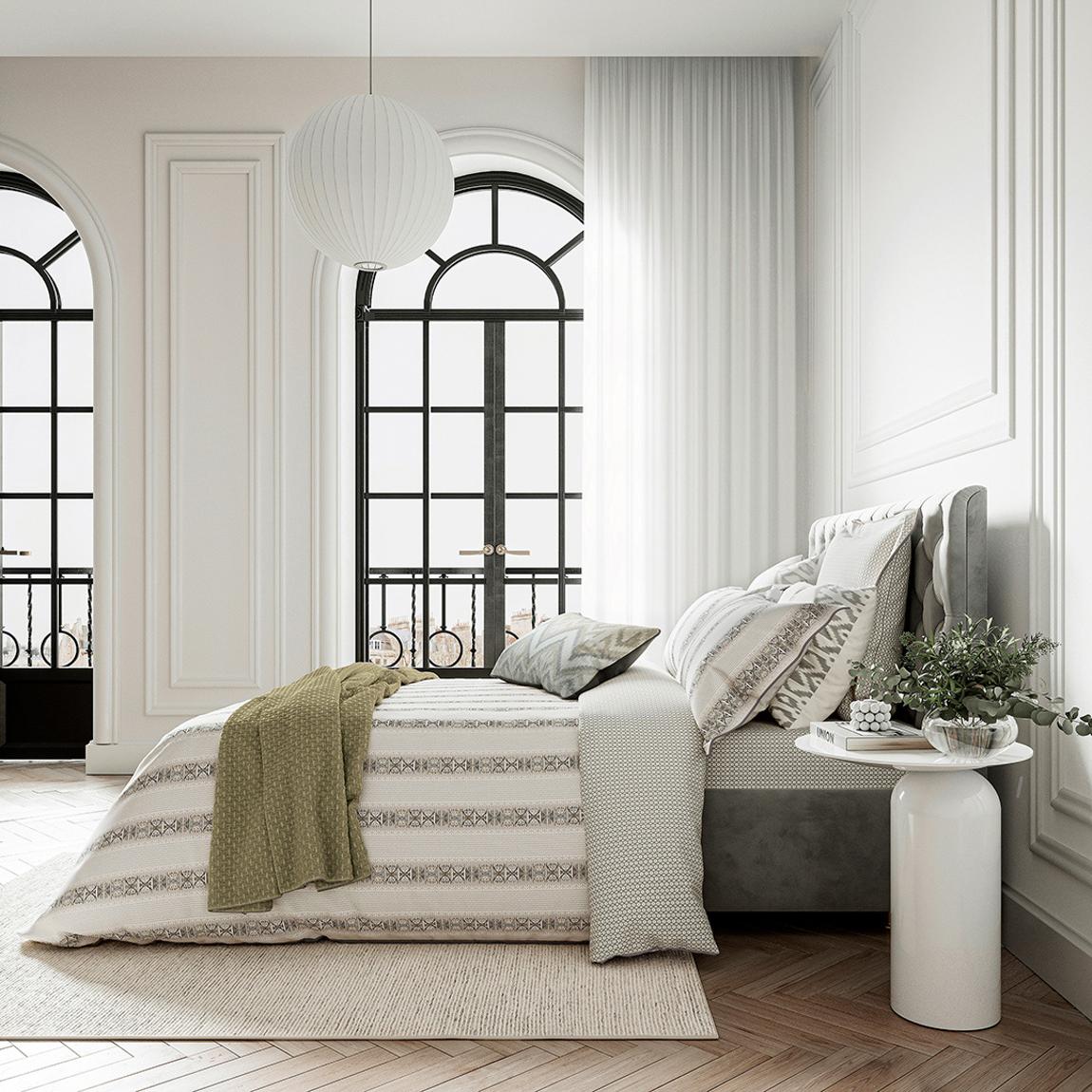 Hemma Double Duvet Cover, Linen/Chartreuse main product photo