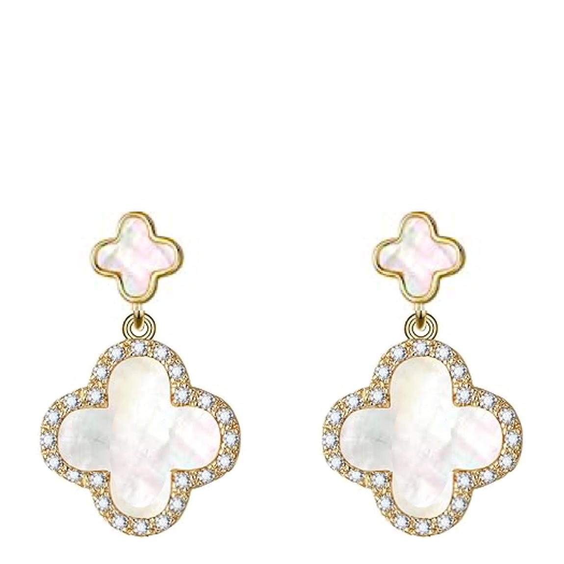 18K Gold White Mother Of Pearl Double Drop Gemstone Earrings main product photo