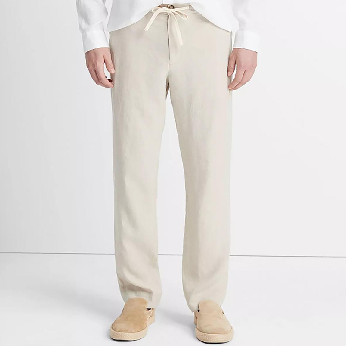 Beige Hemp Straight Leg Trousers main product photo