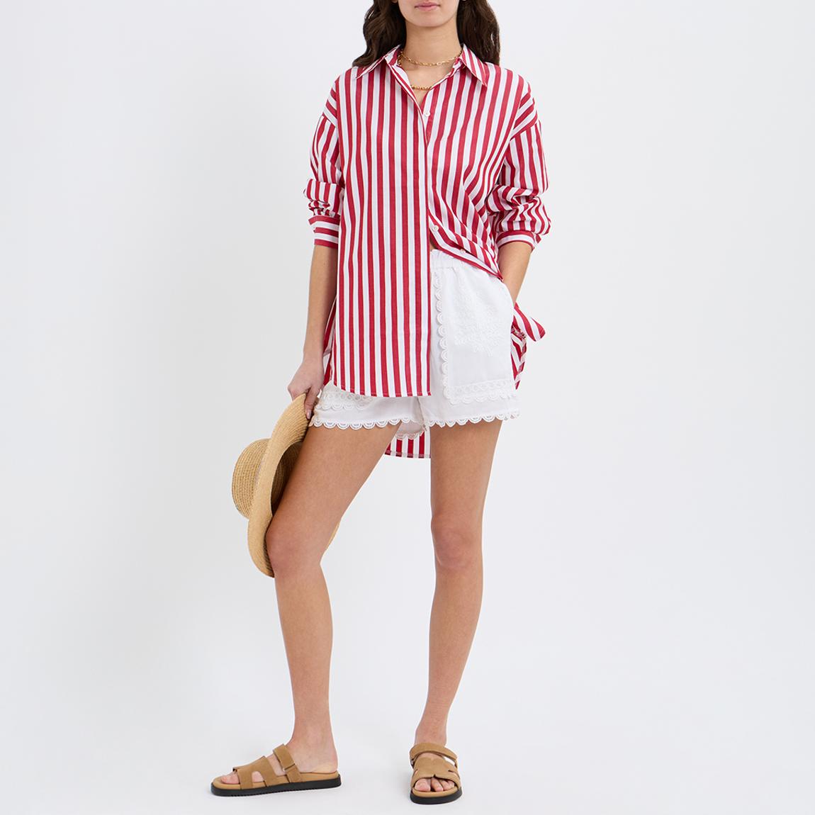 Red/White Cotton Dip Hem Shirt main product photo