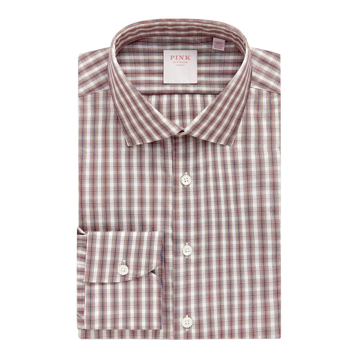 Brown End on End Check Tailored Fit Cotton Shirt main product photo